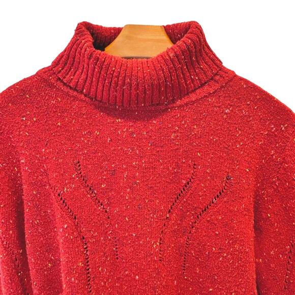 J Jill Cabincore Turtleneck Mixed Tweed Knit Sweater Relaxed Cozy Boxy Red MED - Picture 4 of 9